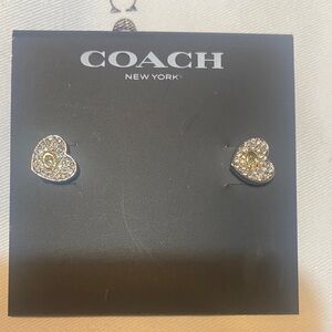 Coach Glittering Silver Heart Earrings